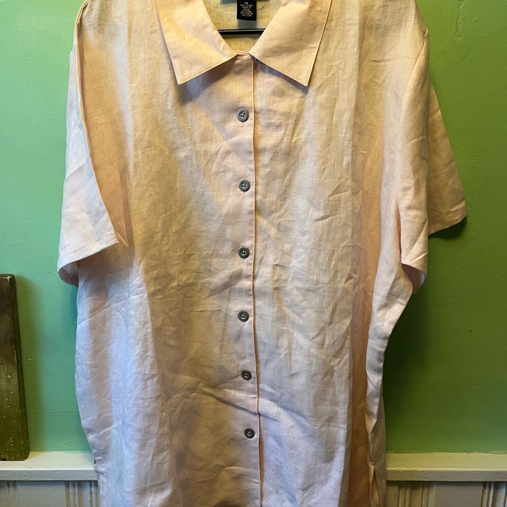 NWOT Denim & Co Light Pink Linen Button Down Top